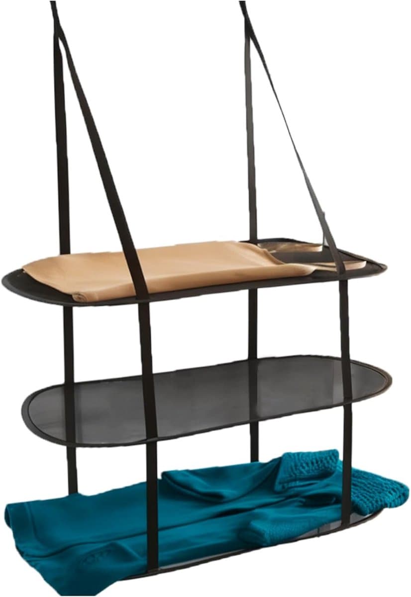 Deur Droogrek - Kledinghanger Organizer - Ruimte Besparen - 3 Etages Verstelbaar - 67x46x88 cm - Zwart — afbeelding 1