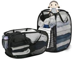 grote opvouwbare wasmanden van 70-75 liter, ademend, met handvat en zijvak. Draagbare, opvouwbare wasmanden voor badkamer, slaapkamer, camping, studentenkamer en reizen (zwart).