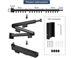 Wandwasrek 120 cm – Uittrekbaar & Inklapbaar – 3 Niveaus – 18 Haken – Met Handdoekhouder – Voor Balkon, Badkamer & Bijkeuken