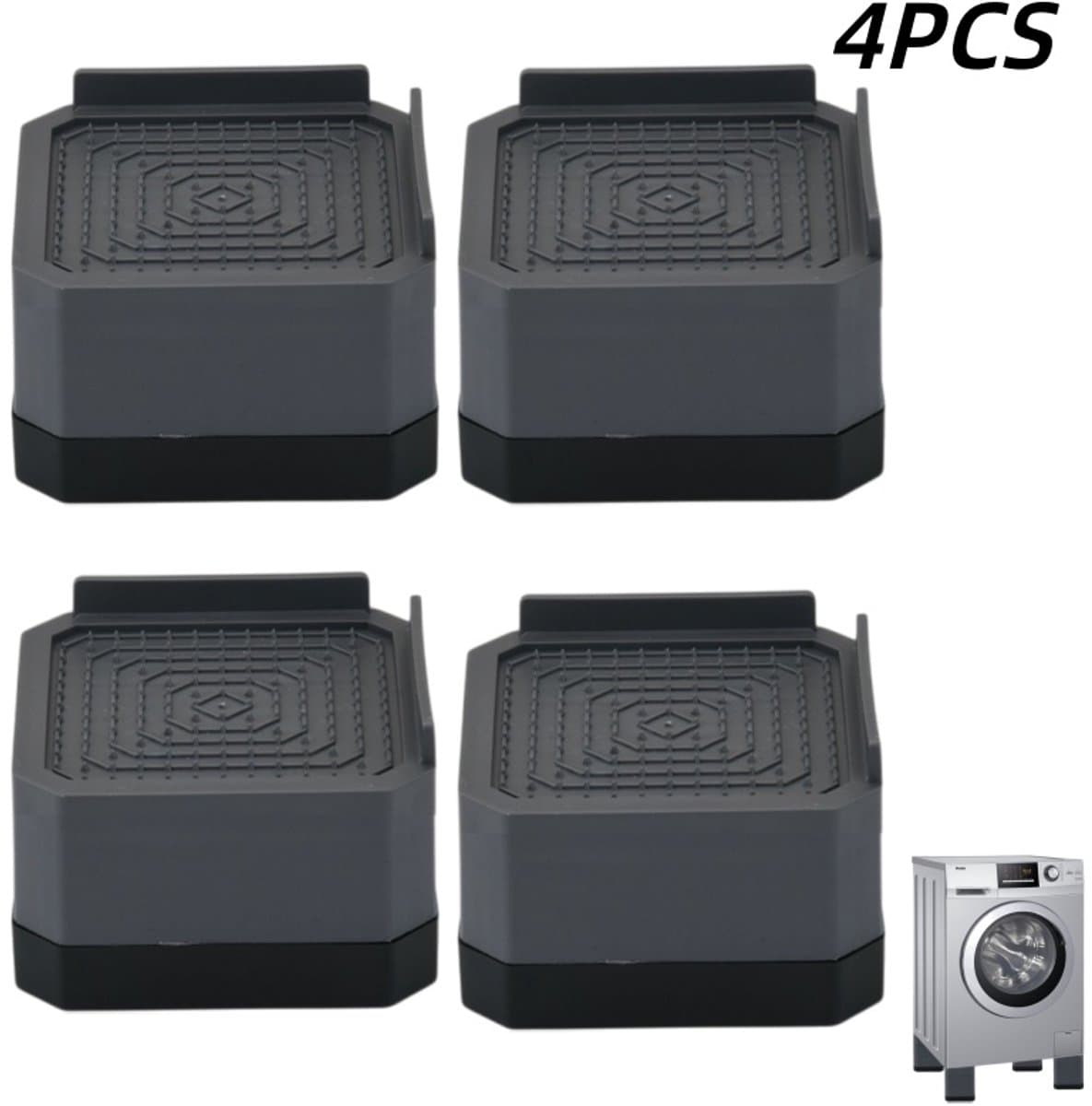 4 stuks-Verhogingspads - Wasmachinepootjes - Meubelverhogers - Schokabsorberende pads - Vochtbestendige pads - Geschikt voor bureaus, banken en wasmachines - Grijs - 8,5*8,5*4 cm — afbeelding 1