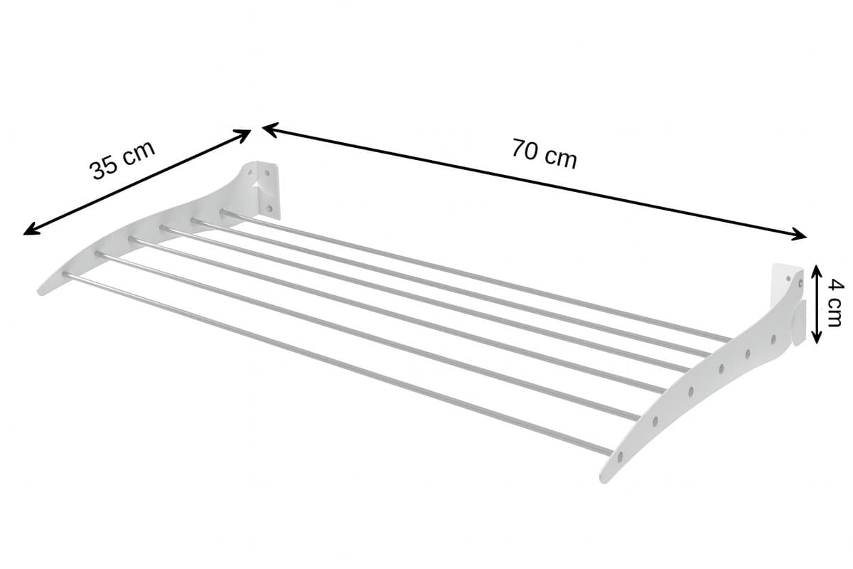 LUNOR Roma - Wasrek - Opklapbaar Wanddroogrek - 70x35 cm - Wit - RVS — afbeelding 1