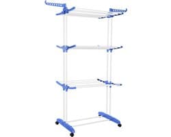 Springos Wasrek - Droogtoren - Droogrek - 4 - Etages - Inklapbaar - Inclusief- Wielen - Draaibaar - 170x75,5x57 cm