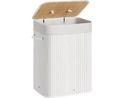 Bamboe Wasmand - 72 liter - 60 cm hoog - Met Uitneembare Katoenen Waszak - wit