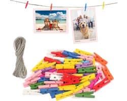 Houten Kledingknijpers - Mini Clips Touw - Foto's Ophangen - Natuurlijk Materiaal - 120 Stuks - Gekleurd