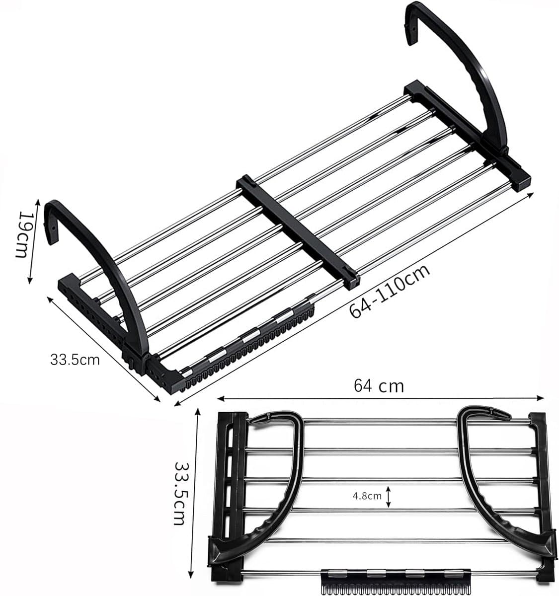 Schoenendroogrek - Schoenrek - Wasrek - Verstelbaar 64-110 cm - Inklapbaar - Binnenshuis en buiten - Voor balkon en raamkozijn — afbeelding 1