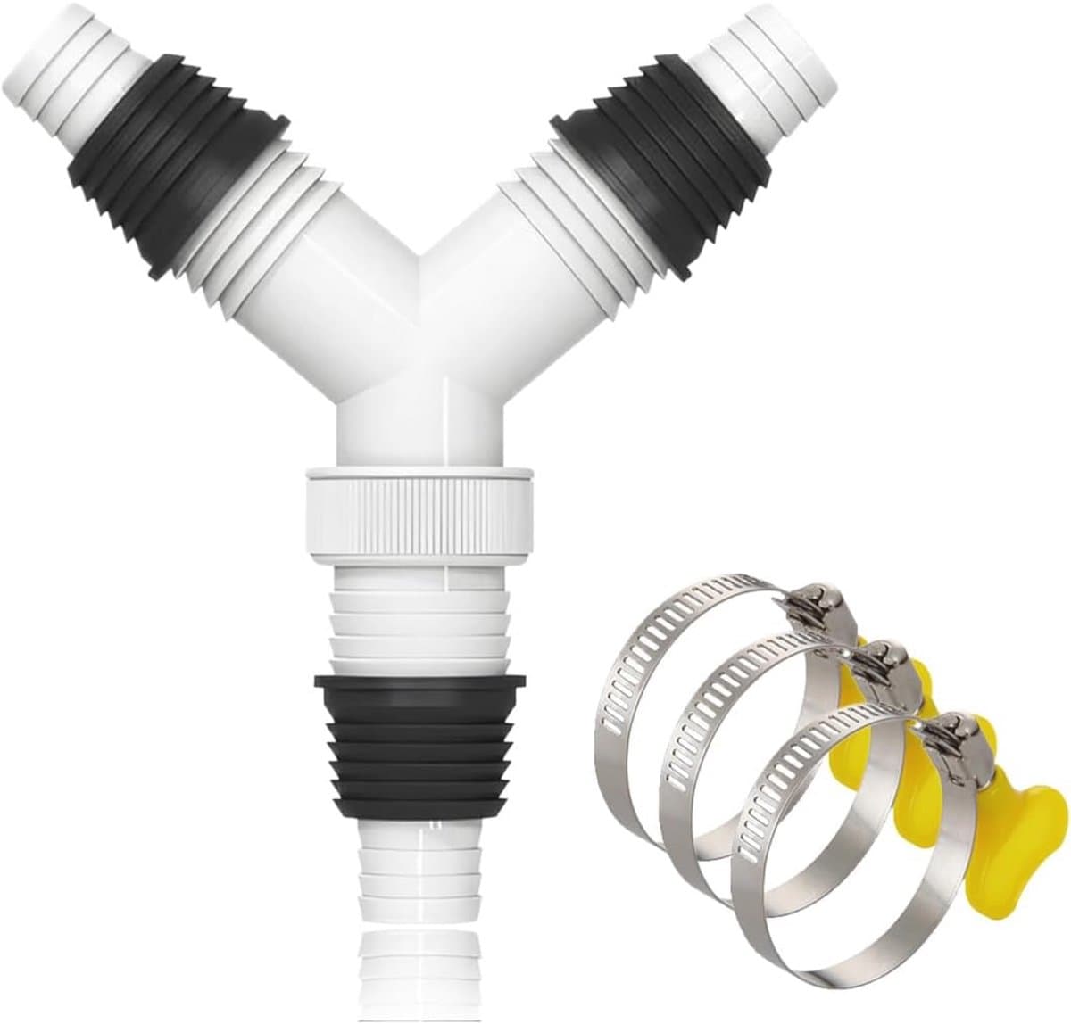Dubbele Afvoer voor Wasmachine - Afvoeradapter voor 20-31mm Slangen, Uitgang 36mm, Inclusief 3 Klemmen — afbeelding 1