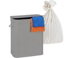 Wasmand 2 vakken - 100 liter - bamboe - grijs