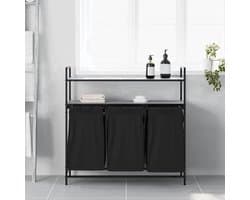 Wasmand – Wasbak – Wasrek – Wasopvang – Wascontainer – 3 Compartimenten – Stalen Frame Met Houten Planken