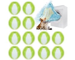 Haarverwijderaar Geschikt voor de wasmachine, 12 stuks, herbruikbare balletjes Geschikt voor het verwijderen van dierenharen (mosterdgroen/wit)