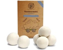 Eco Droogtrommelballen Set van 6 wit - drogerballen | Droogballen voor de droger - 100% Nieuw-Zeelandse eersteklas schapenwol