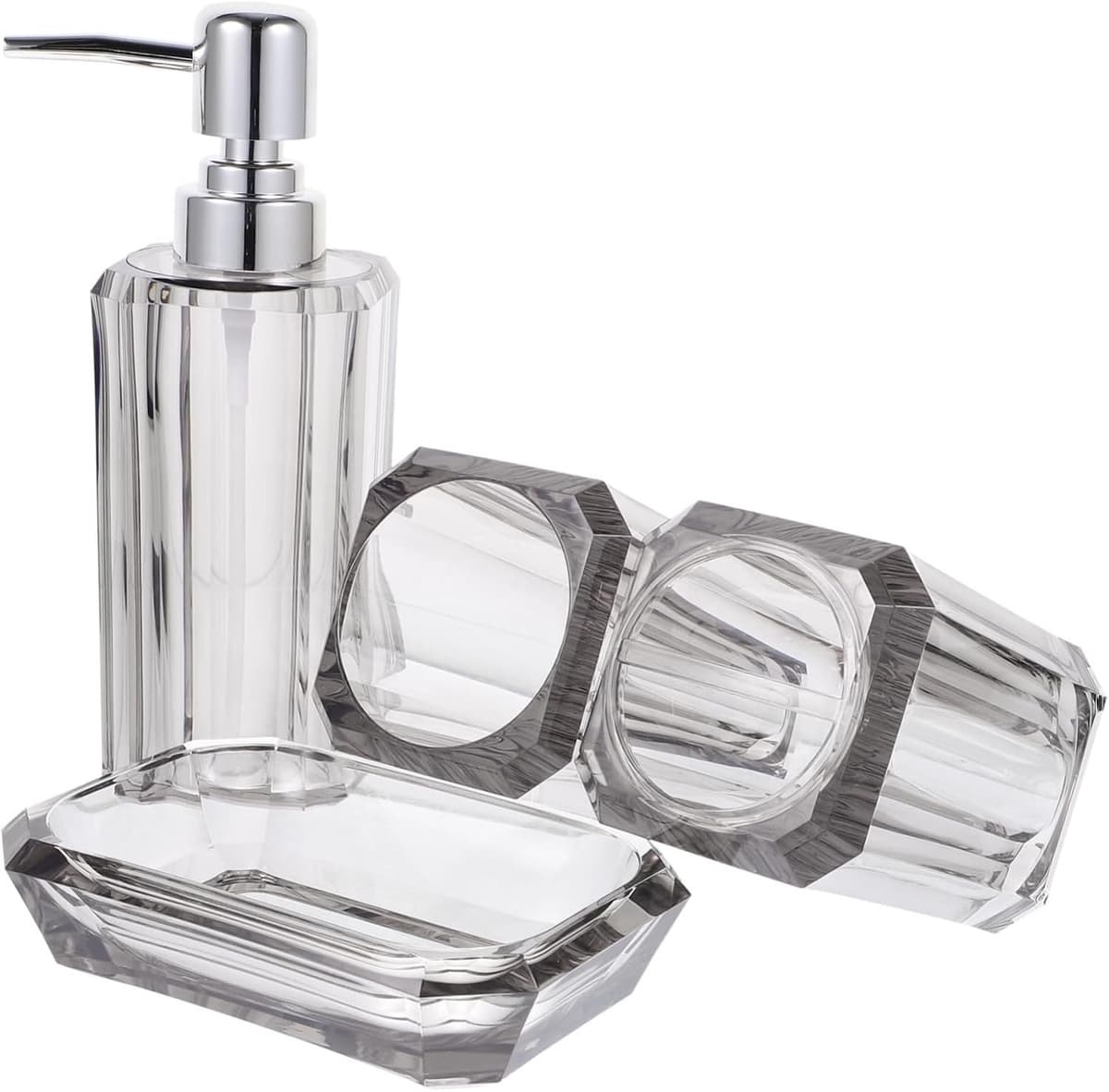 1set Badkamer Accessoires Transparante Tandborstelhouder Mondspoelbekertje Zeepdispenser Lotionfles Stijlvol Ruimtebesparend Voor Uw Badkamer — afbeelding 1