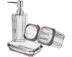 1set Badkamer Accessoires Transparante Tandborstelhouder Mondspoelbekertje Zeepdispenser Lotionfles Stijlvol Ruimtebesparend Voor Uw Badkamer