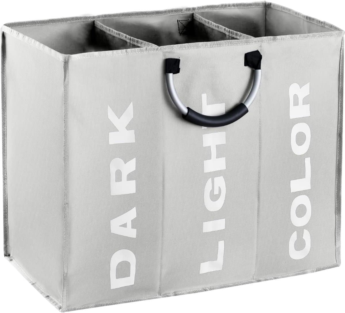3 vakken, opvouwbaar, opbergtas met handvat, manden voor vuile was, 80 l, kleding, waszak voor slaapkamer, hotel, slaapzaal, 60 x 32 x 49 cm, donkergrijs — afbeelding 1