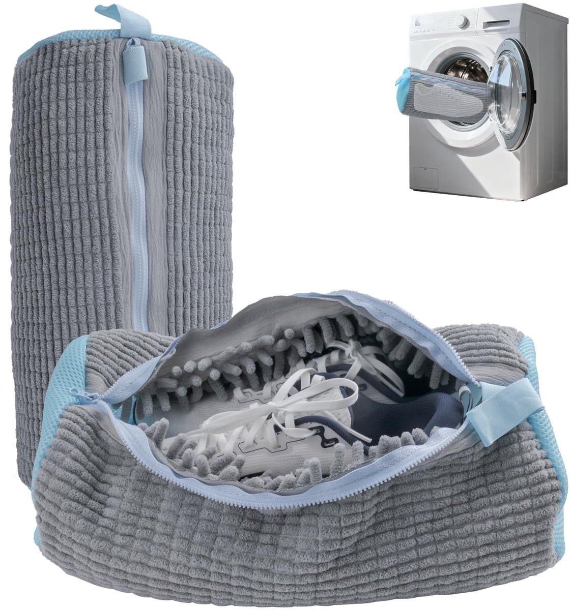 Dailygoods - Grijze Herbruikbare Wasmachine Schoenwaszakken met Verborgen Rits - 360° Reinigende Fluas — afbeelding 1