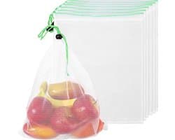 Fruitnet Met Trekkoord - Groentezakken Opbergzakken - Producten Vers Houden - Ademend Mesh Materiaal - 35x30CM - Wit