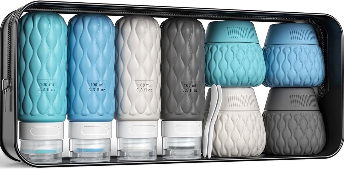 8 Stuks Reisflessen voor Toiletartikelen, 100ml/50ml Siliconen Reisflessen Set, Lekvrij Reisflessen Reisflessen Containers voor Shampoo Conditioner Lotion Crème — afbeelding 1