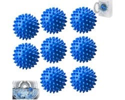8 stuks - Reinigingsballen voor de was - Wasballen voor de wasmachine - Droogballen - Antiklit- en vlekverwijderingsballen - Blauw - 6,5 cm - Herbruikbaar - Voor pluizige kleding - Geschikt voor wasmachines en drogers