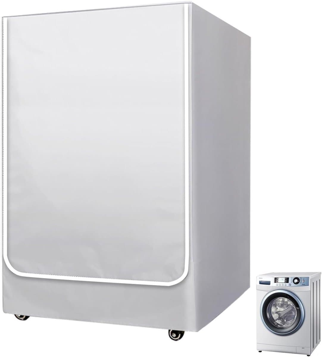 Beschermhoes voor wasmachine en droger met frontbelading, waterdicht en stofdicht, Oxford-polyester, zilverkleurig, met ritssluiting, maat L: 51-57 x 60 x 85 cm — afbeelding 1