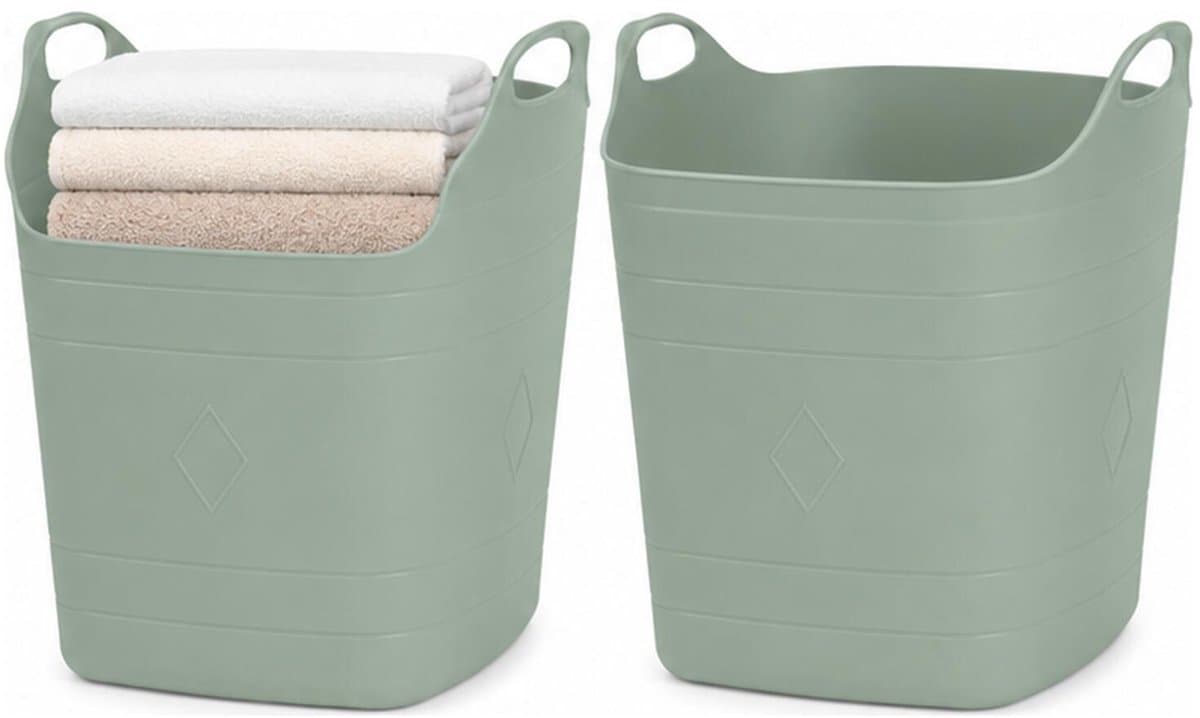 Excellent Houseware Flexibele emmer - 2x - groen - 15 liter - kunststof - vierkant - 37 x 30 cm — afbeelding 1