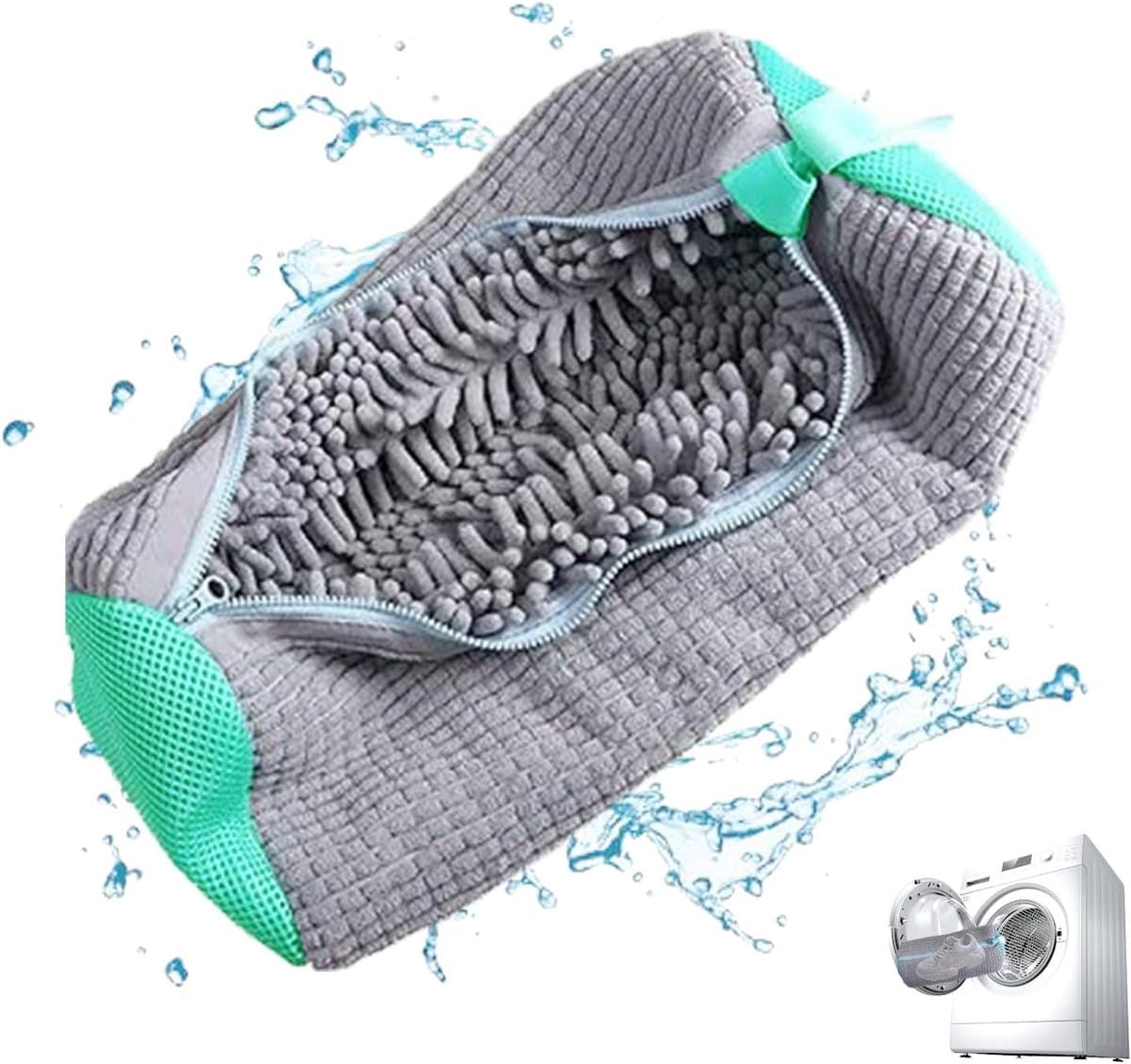 waszak, sneakers, schoenwaszak, wasmachine met ritssluiting, herbruikbare mesh waszak, schoenreiniging voor alle schoenen, grijs — afbeelding 1