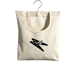 KZQ Opbergzak voor wasknijpers — Katoenen canvas zak voor wasknijpers met haak (om op te hangen) - Wit - 32 x 28 cm