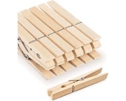 Houten Was Knijpers - Grote Klemmen - Kleding Ophangen - Robuuste Kwaliteit - 10cm 12 Stuks - Houtkleur