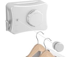 waslijn, 5,1 m intrekbare waslijn, uittrekbare waslijn, wandmontage waslijn, wasrek met roestvrijstalen kabel, opslaggewicht 20 kg, voorkomt doorhangen (wit)