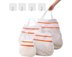 Thijox - 4 Stuks Wasnet Dubbellaags Waszak met Ritssluiting en Handgrepen - Wasnet voor Ondergoed, Slips, Handdoeken - 4 Maten - Ideaal voor Wasmachin