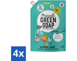 4 x Marcel's Green Soap - Vloeibaar Wasmiddel - Kleur - Navulling - Perzik & Jasmijn - Effectief & natuurlijk - 23 Wasbeurten - 1 liter - Wasmiddel - Kleurwasmiddel - Wasmiddel Navul - Ecologisch Wasmiddel - Biologisch Wasmiddel