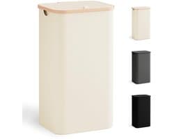 Dailygoods - YOUDENOVA Wasmand met deksel, 100 liter, wasverzamelaar, smal met waszak, opvouwbare wassorteerder met kunststof handvat, hoge wasmand, beige