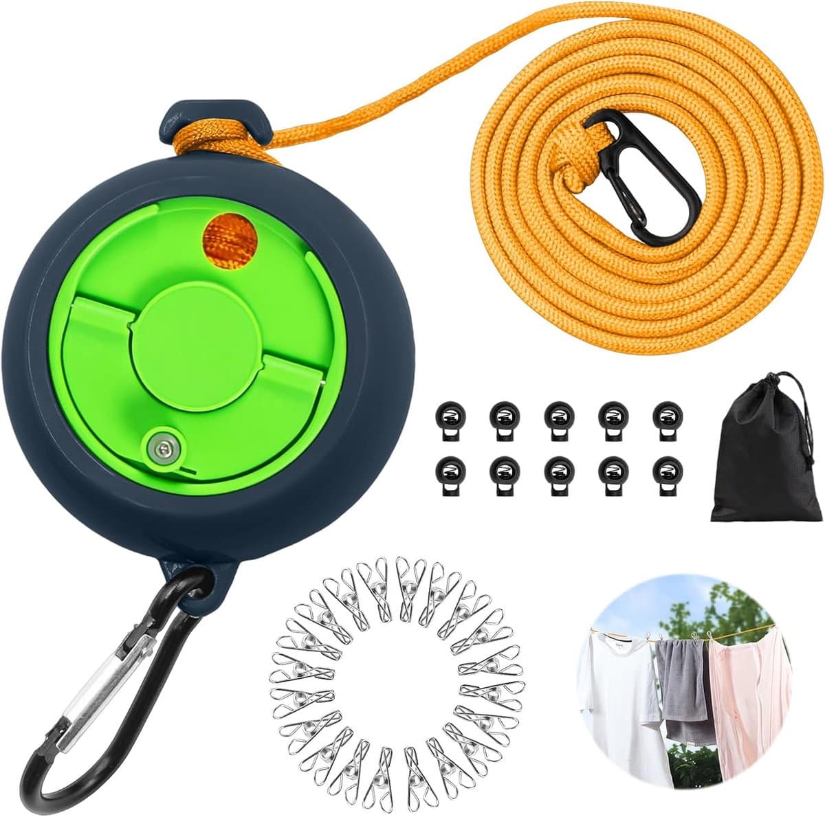 Clothesline Extendible, 10m Portable Camping Clothesline, Outdoor Travel Clothesline Travel Clothesline with 10 Fixed - ShopVlot — afbeelding 1