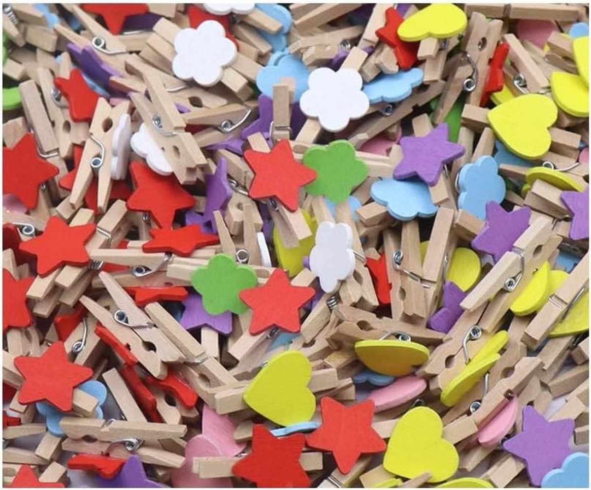 Houten Knijpers Hartjes - Mini Clips - Decoratie Maken - Natuurlijk Hout - 50 Stuks - Blauw — afbeelding 1