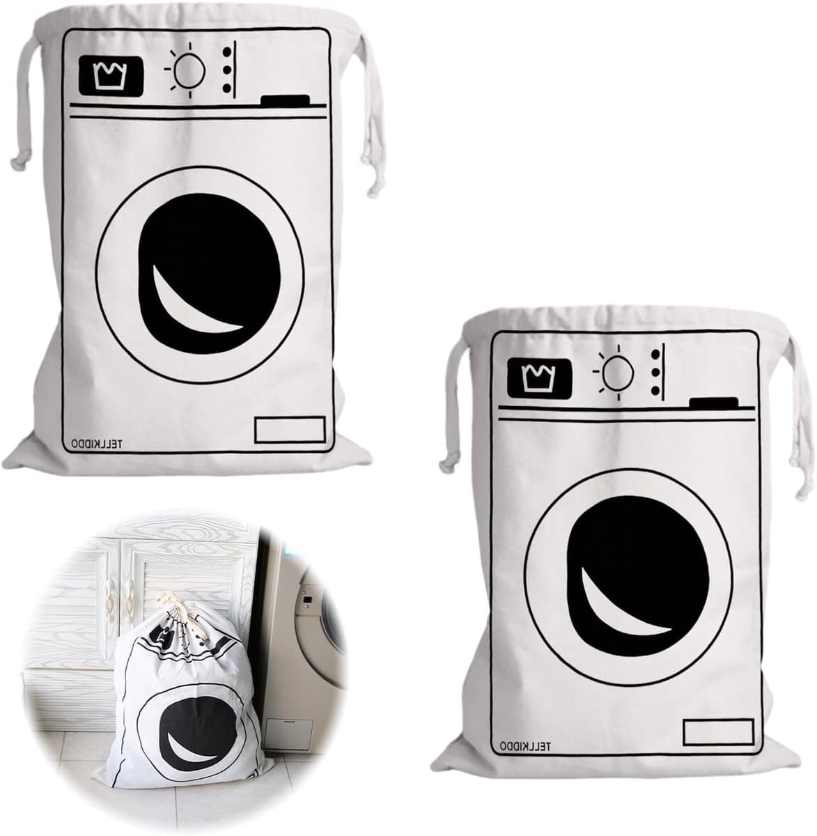 Set van 2 Katoenen Waszakken met Trekkoord voor Vuile Was, Herbruikbare Opbergzakken, 60 x 50 cm, Geschikt voor Wasmachine, Ideaal voor Thuisgebruik en Reizen — afbeelding 1