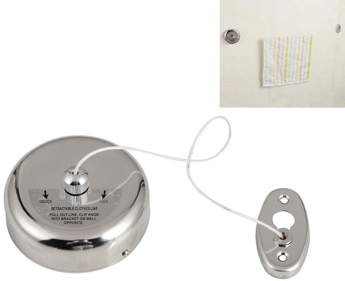 Dailygoods- Waslijn Uittrekbaar 2,8 m - Nylon Draad - 304 Roestvrij Staal - Geschikt voor Badkamer/Balkon - Eenvoudig te Installeren - 3 kg Draagkracht - Waslijnhouder — afbeelding 1