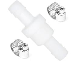 Inline terugslagklep met 2 slangklemmen - 10 mm diameter voor wasmachine, droger, water en luchtgebruik