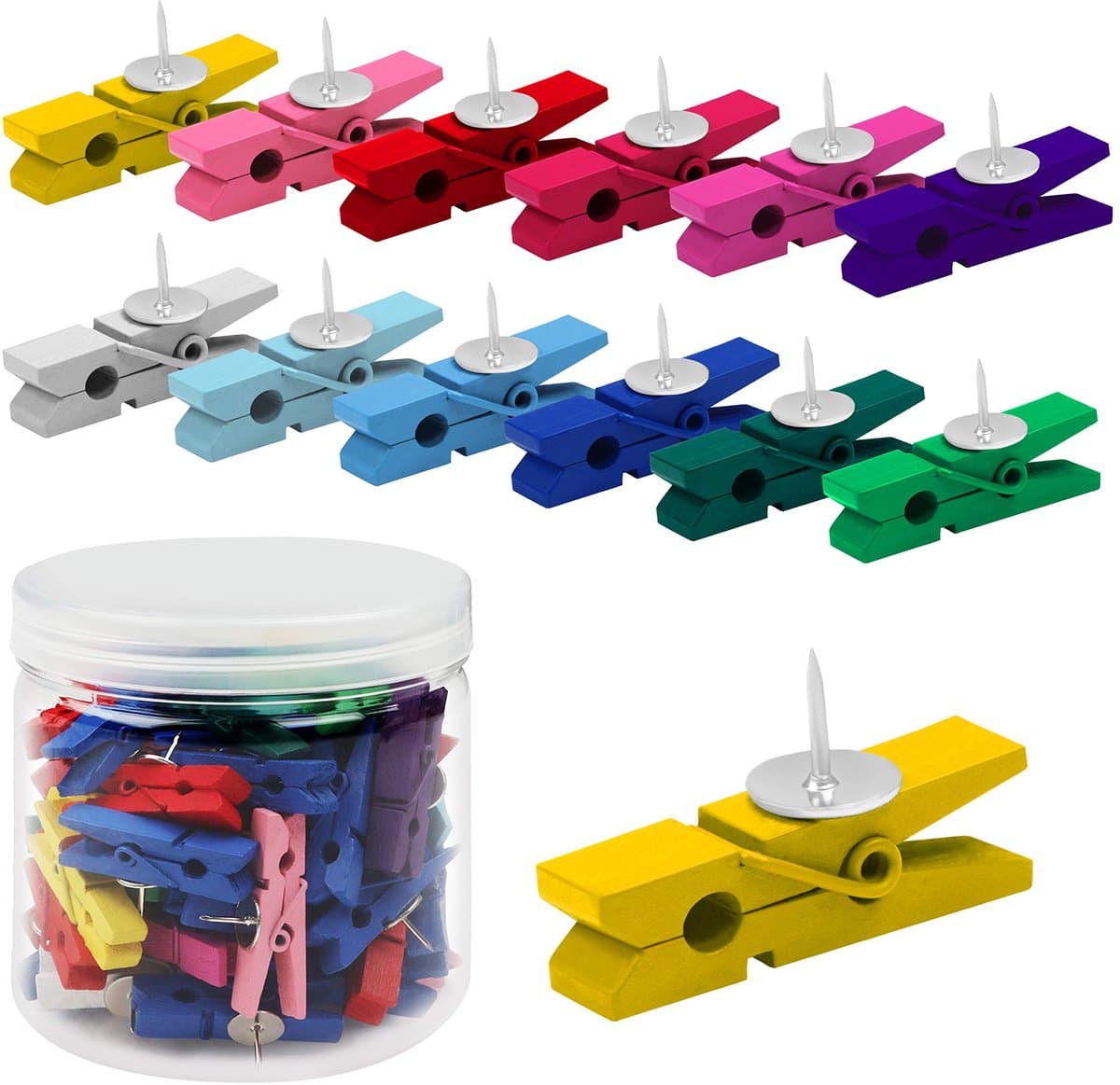 Allecto - Houten Multigekleurde Pin Knijpers - Decoratieve Kledingpin - 70 Stuks - Kleurrijk - Hobby en Projecten - Geschikt voor Muur en Foto’s — afbeelding 1