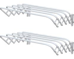 MSV Uitschuifbaar wasgoedrekje/droogrek - 2x - 4 meter waslijn - Ophangbaar aan muur - wit - 80 cm - metaal