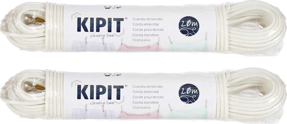 Kipit Waslijn - 2x - 20 meter - PVC - wit - drooglijn / waslijndraad — afbeelding 1
