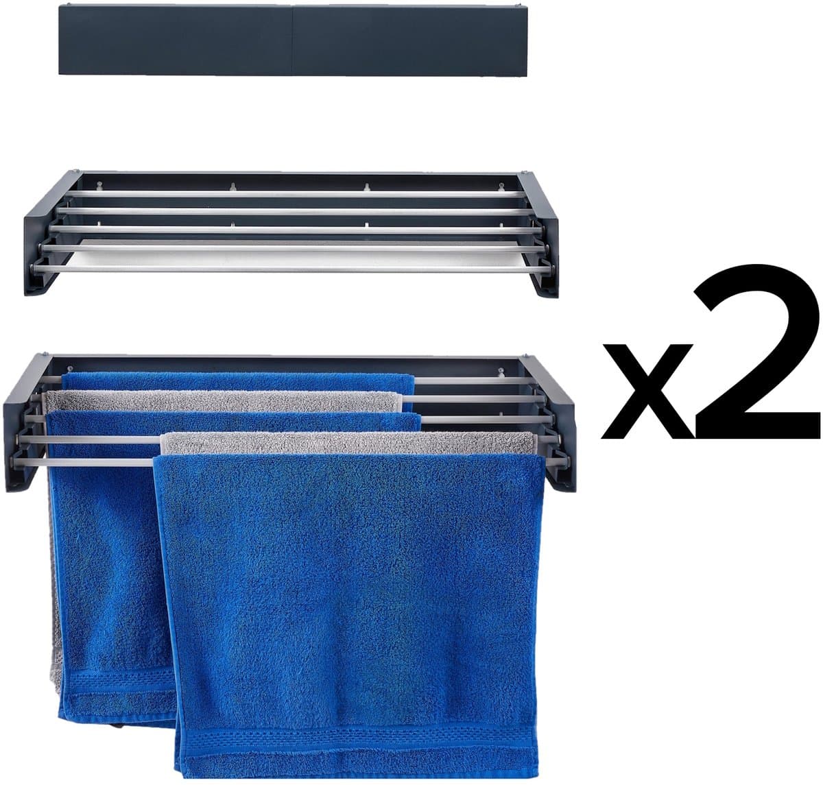 2x Foxydry Hide 71 cm - Droogrek wandmontage - Intrekbare waslijn voor aan de muur - Kleur Antraciet - 71 x 35 x 13 cm — afbeelding 1