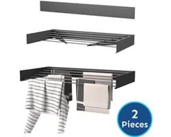 Wasophoogte® Wanddroogrek - Wandmontage Droogrek - Inklapbaar Droogrek - Muurdroogrek - Wasrek hangend - 100cm - 6m Drooglengte - Zwart - 2 STUKS