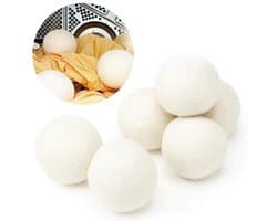 6 wollen droogballen - Droogballen - Wasbollen - Herbruikbaar - Bespaart droogtijd - 5 cm - Beige - Wol