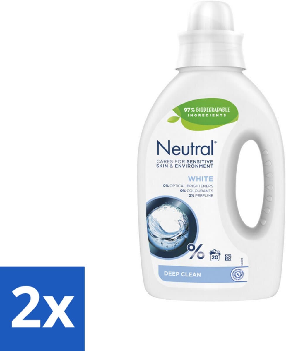 2 x Neutral Vloeibaar Wasmiddel Wit 20 Wasbeurten 1 liter - Gevoelige Huid - Wasmiddel - Wasmachine - Wasmiddel Voor Gevoelige Huid - Neutraal Wasmiddel — afbeelding 1