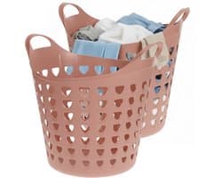 Excellent Houseware Flexibele wasmand - 2x - oud roze - 26 liter - kunststof - 40 x 41 cm