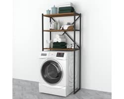 Ombouwkast voor wasmachine 160x66x34 cm met zwarte en walnootkleurige afwerking