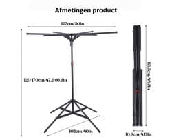 MKSS® Droogmolen met Voet voor Camping & Thuis - Wasrek Staand - Droogrek Inklapbaar - Zwart — afbeelding 1