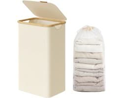 SONGMICS LCB509W01 - Wasmand met Deksel - Verwijderbare Waszak - Opvouwbaar met Bamboe Handvatten — afbeelding 1