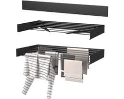 Wasophoogte® Wanddroogrek - Wandmontage Droogrek - Inklapbaar Droogrek - Muurdroogrek - Wasrek hangend - 120cm - 8,4m Drooglengte - Zwart