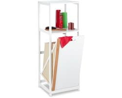 badkamerrek met wasmand - 98 x 36 x 30 cm - 2 open vakken - uitneembare waszak - MDF - bamboe