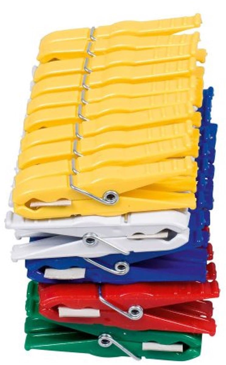 Set van 50 Kleurrijke Luran-wasknijpers - Geel, Wit, Blauw, Rood, Groen — afbeelding 1