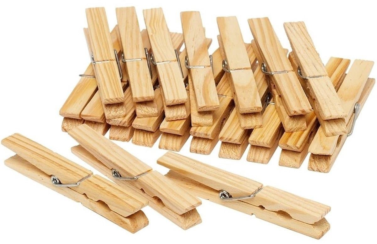 Houten wasknijpers - 140x stuks - voordelige knijpers / wasspelden - bamboe - was ophangen — afbeelding 1